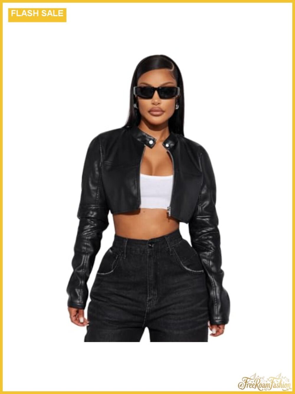 Faux Leather Cropped Moto Jacket Women Bomber Biker Y2K Zip